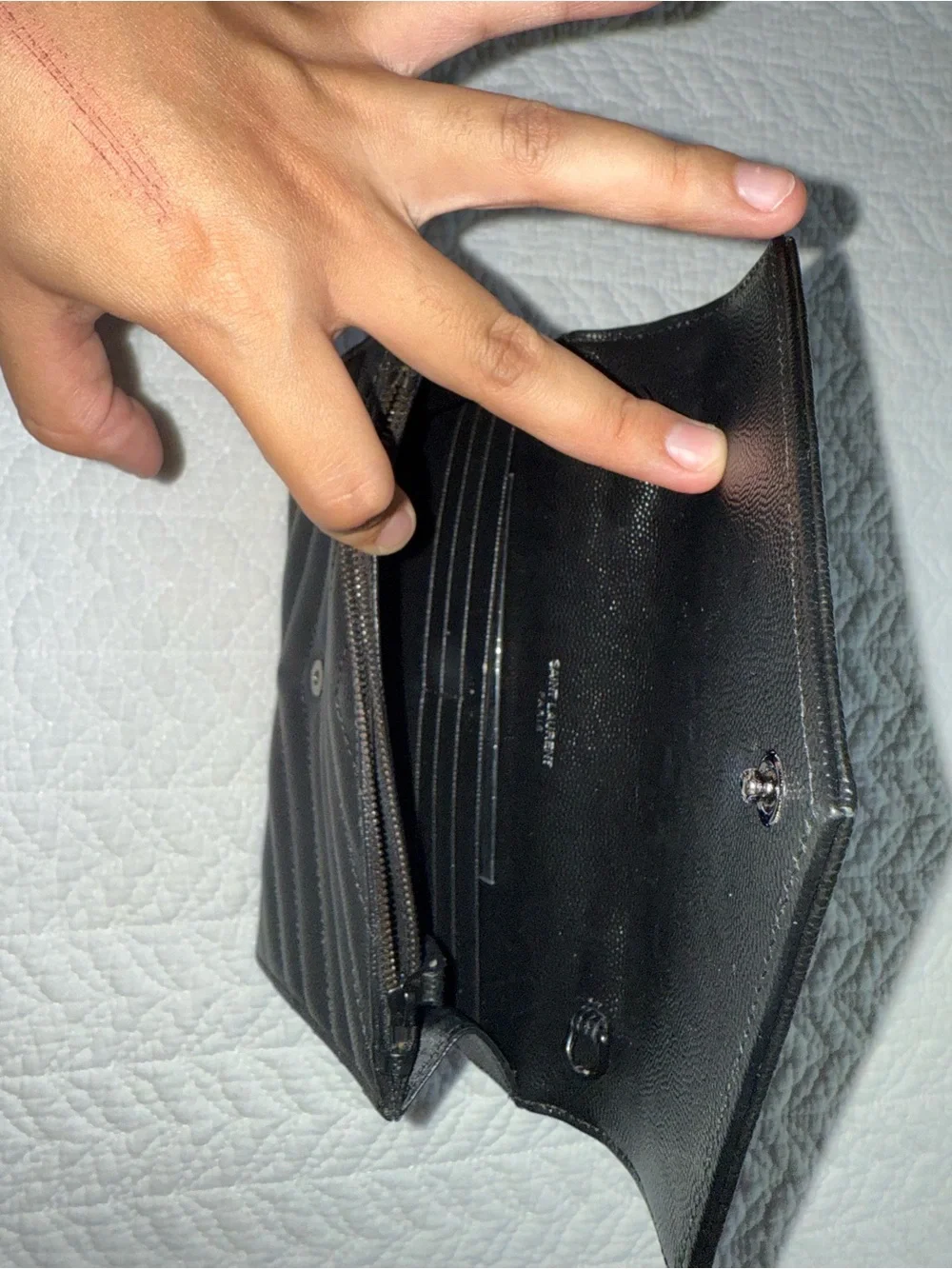 Saint Laurent Black Chevron Quilted Envelope Wallet
